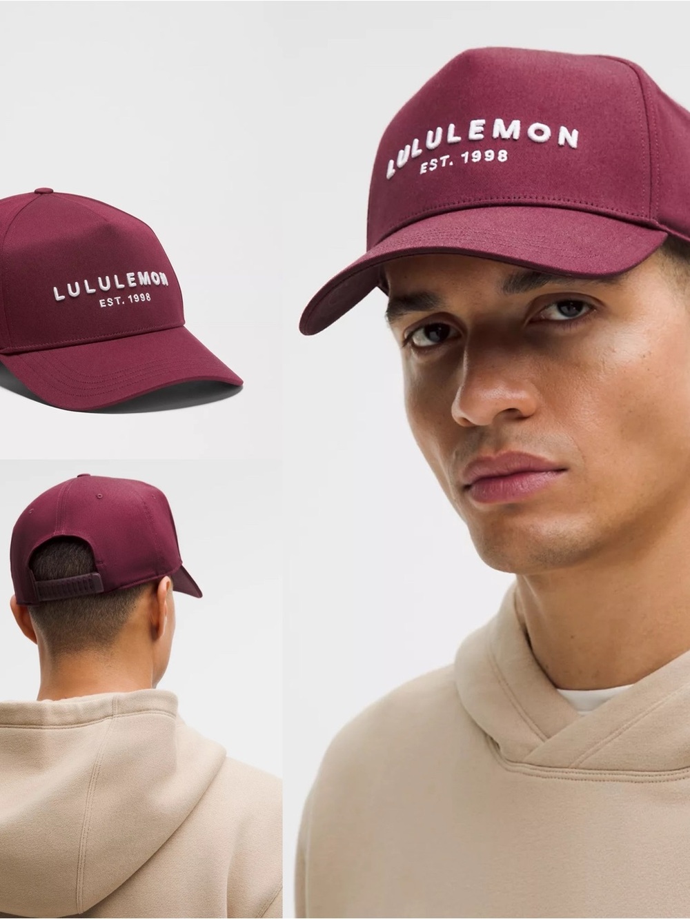 Lululemon The All Days Snapback Cotton Cap Hat Burgundy Bay & White Size L/XL